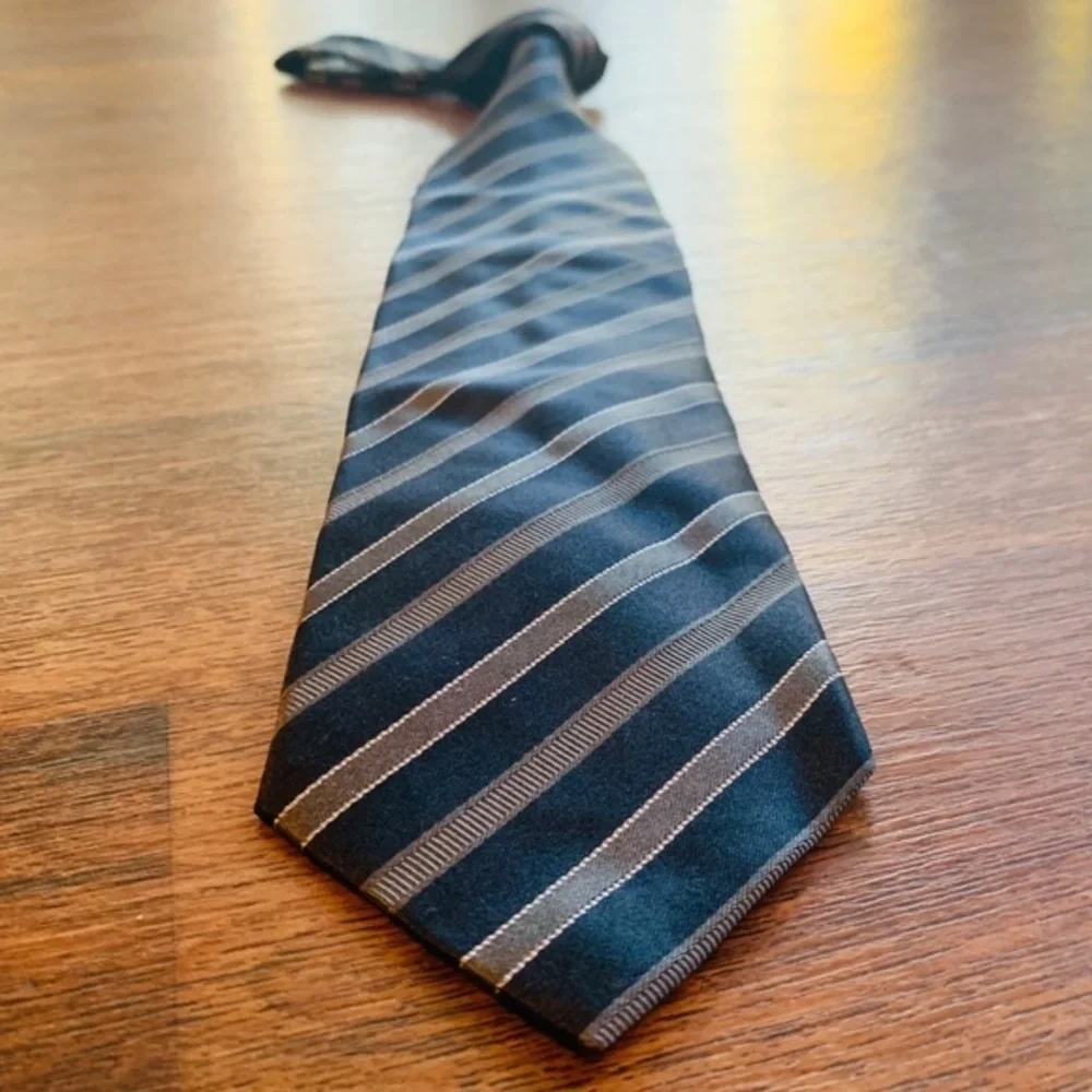 Dolce & Gabbana Blue & Gray Striped Silk Tie